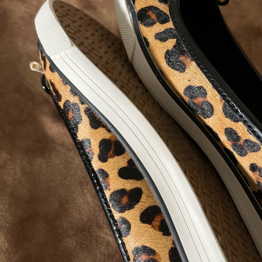 TORY BURCH SKYLER NIB AUTHENTIC CALF HAIR OCELOT LEOPARD BLK PATENT LEATHER FLAT - Picture 14 of 17